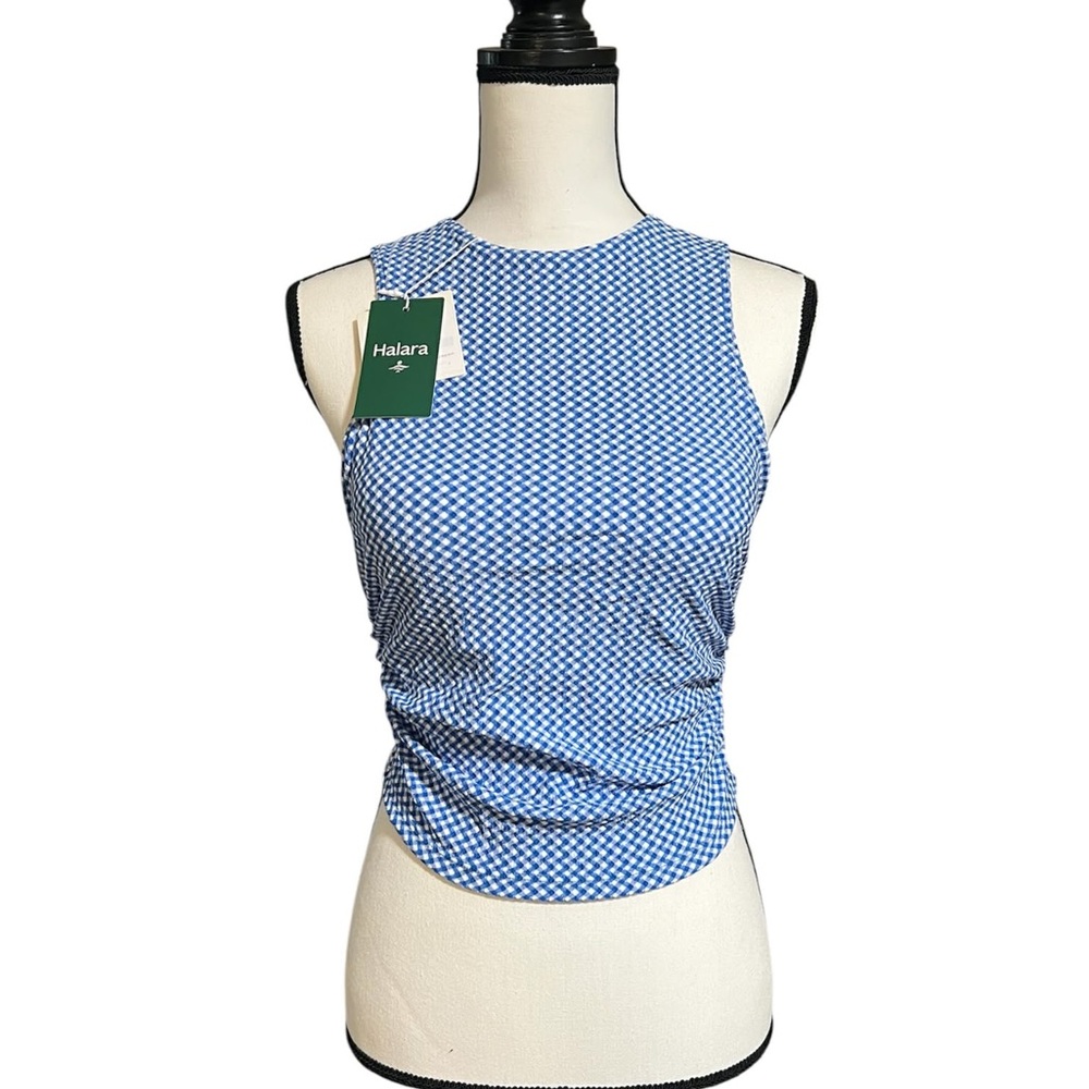 HALARA Blue Gingham Sleeveless Checkered Crop Top Blue and White Check Size M
